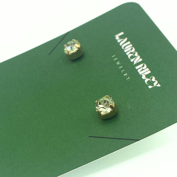 Handcrafted Periodt Green Crystal Stud Earrings Shiny Gold Plating Nickel-Free - Picture 4 of 4